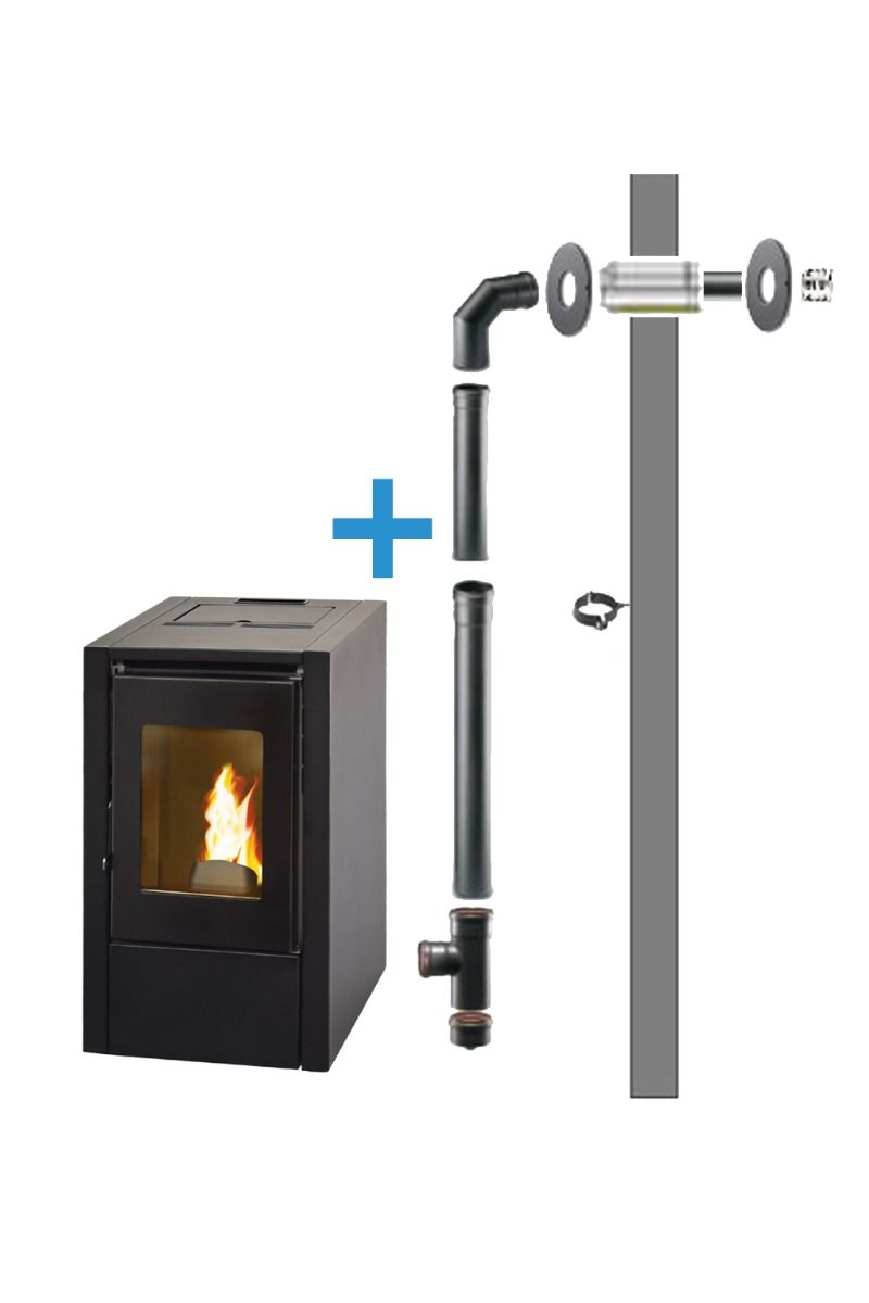 Pellet kit - RVS - diameter80 - Rookgasafvoer Black